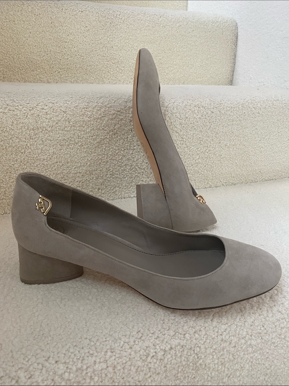 Tory Burch Gray Suede Block Heel Pumps